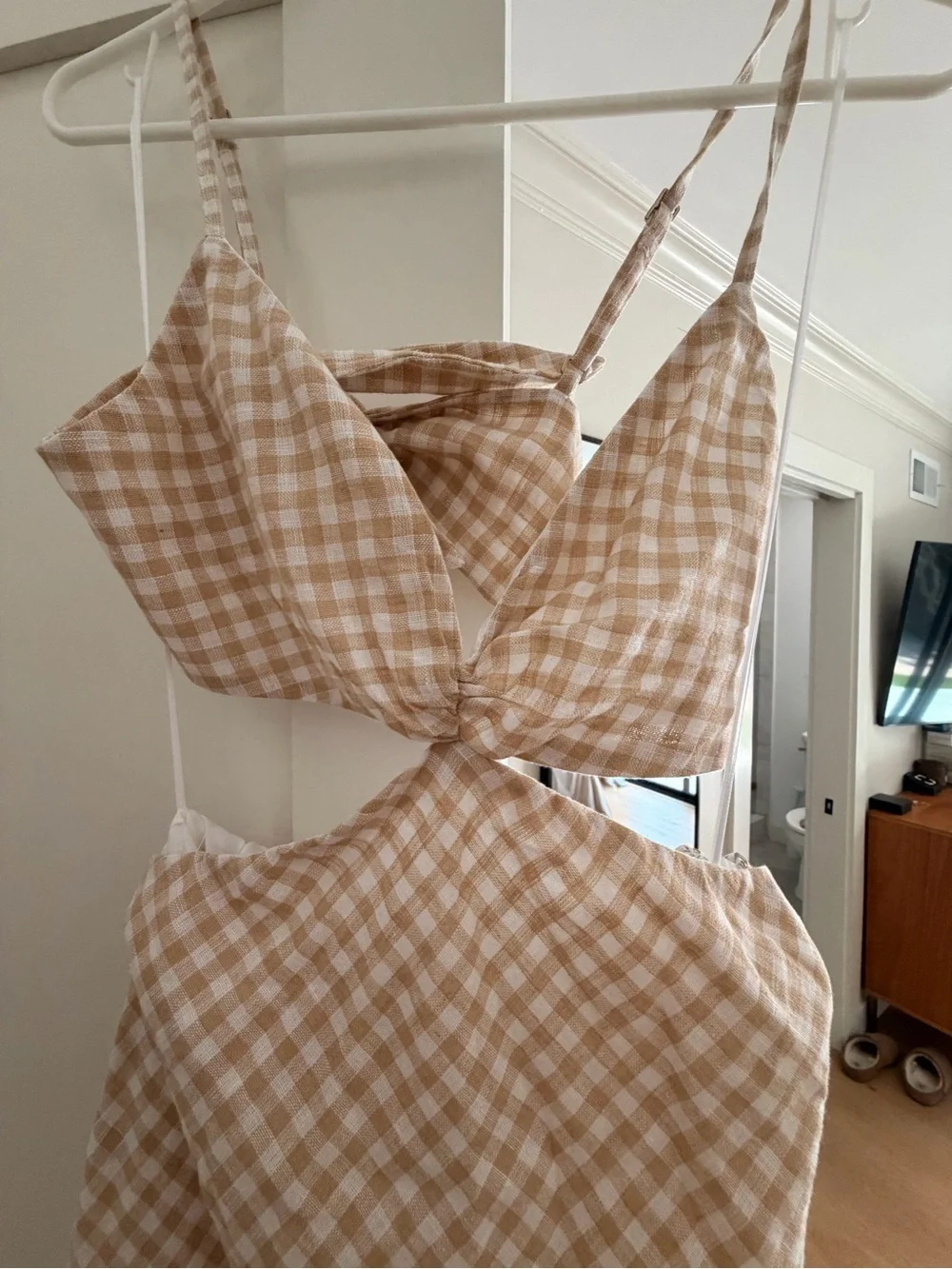 Abercrombie and fitch- size small Beige Cutout Maxi Dress with Twist Bodice